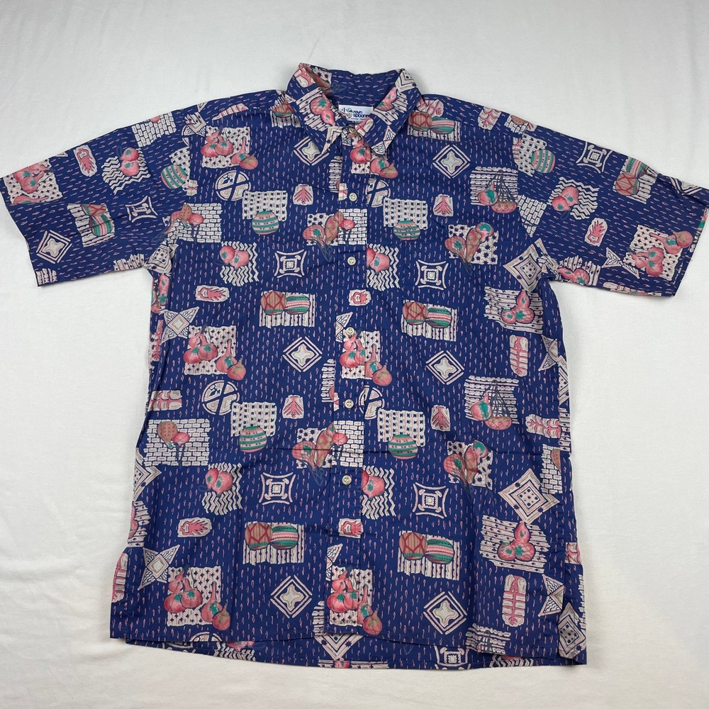 Reyn Spooner Mens Hawaiian Shirt Blue Geometric Novelty Print Short Sleeve Large - Picture 2 of 6